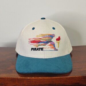 Pirate Worldwide Olympian Corduroy Hat Cap Snap Back Cream Teal Embroidered Mens